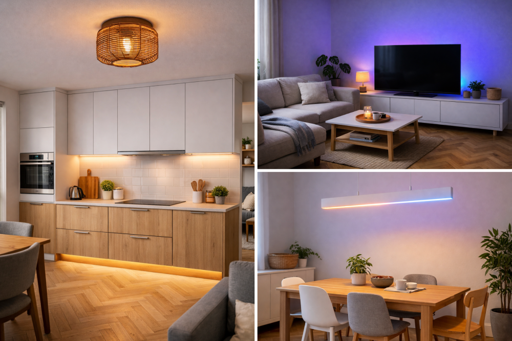 Slimme verlichting in verschillende ruimtes in huis