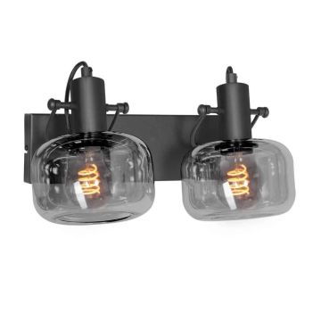 Steinhauer Glaslic LED Wandlamp | 2x E27 40W | Dimbaar | Smoke glas/Zwart