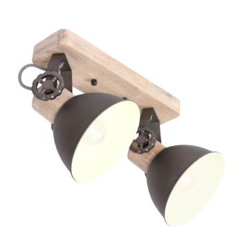 Mexlite Gearwood LED Plafondlamp | 2x E27 40W | Dimbaar | Hout/Zwart
