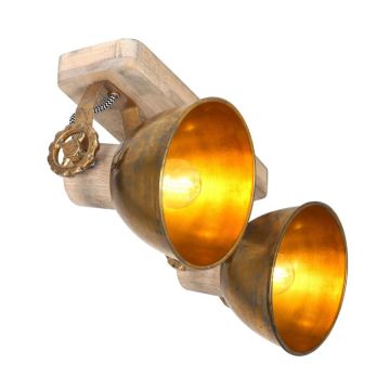 Mexlite Gearwood LED Plafondlamp | 2x E27 40W | Dimbaar | Brons/Hout