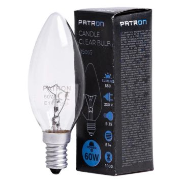 Patron E14 Kaars Gloeilamp | 60W 2700K 550Lm | Dimbaar