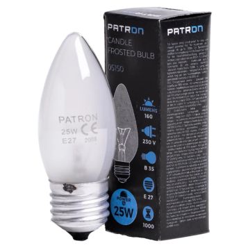 Patron E27 Kaars Gloeilamp | 25W 2700K 160Lm Mat | Dimbaar
