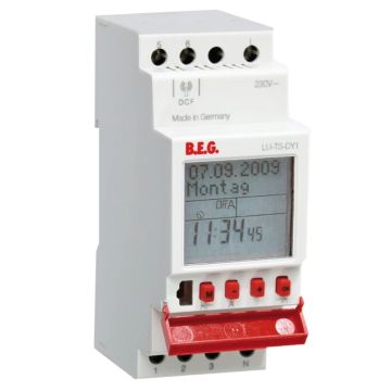 BEG Digitale Schakelklok | DIN-rail | IP20 | Wisselcontact | 24-uur- Jaar- Vakantie- Impuls- Cyclus- Programmering | Radiogestuurd | 92674