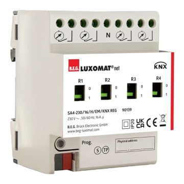 BEG Luxomat Schakelactor | Stroommeting DIN-rail montage grijs IP20 KNX 4Kanaal