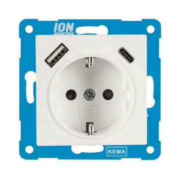 Ion Industries Wandcontactdoos | RA USB A + USB C met Aanraakbeveiliging V1/J1 Mat Alpi