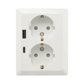 Ion Industries Wandcontactdoos | Half Opbouw 2-voudig RA USB A + USB C Alpin Wit