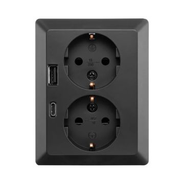 Ion Industries Wandcontactdoos | Half Opbouw 2-voudig RA USB A + USB C Mat Zwart