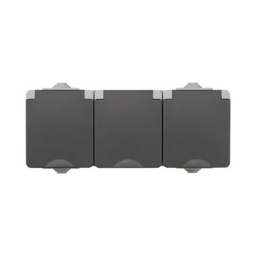Ion Industries Wandcontactdoos | Opbouw 3-voudig IP55 Grijs