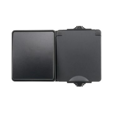 Ion Industries Schakelaar/wandcontactdoos | Opbouw Combinatie Wandcontactdoos en Wisselschakelaar IP55 Zwart