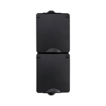 Ion Industries Wandcontactdoos | Opbouw 2-voudig Verticaal IP55 Zwart