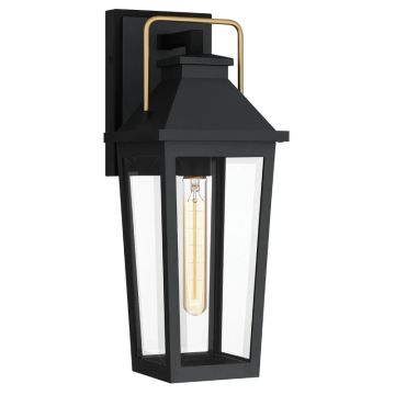 Quoizel LED Wand Buitenlamp Buckley | 1X E27 Max 40W | Matt Black & Brass Accent