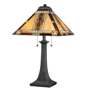 Quoizel Tiffany LED Tafellamp Navajo | 2X E27 Max 60W | Bronze with Art Glass Shade