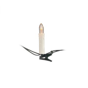 Konstsmide LED Boomkaarsensnoer Lichtketting | 25 Lichtpunten Druipkaarsen 1.5W 230V uitwisselbaar | Binnen | 9.6m, spacing 40cm, groene kabel, luxe knijper