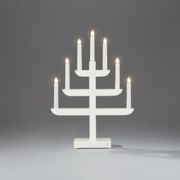 Konstsmide LED Kandelaar Massief Hout | 7 Kaarsen 21W 230V | Uitwisselbare LED | On/off Schakelaar | Binnen | Wit Gelakt, Witte Kabel
