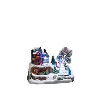 Konstsmide LED Wintertafereel Station | 1.5W Multicolor 4.5V | 11 Lichtpunten, Animatie, 8 Kerstliederen | 17x23,5cm | Alleen voor binnen | Trafo/Batterij