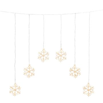 Konstsmide LED Lichtgordijn | 48 lichtpunten Warm Wit 24V | 90cm breed | 6 sneeuwvlokken | Buitengebruik | Transparant snoer | Model EF000010