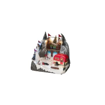 Konstsmide LED Wintertafereel Caravan | 0.77W Multicolor 12 lichtpunten | Muziek 6u timer | 22x21.5cm | 3x AA/USB-C | Binnengebruik