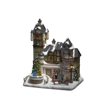 Konstsmide LED Wintertafereel Burcht | 0,3W 6 Lichtpunten Multicolor 4,5V | 31x26,5cm | Met muziek | Voor binnen | 1,8m snoer | 3x AA exclusief