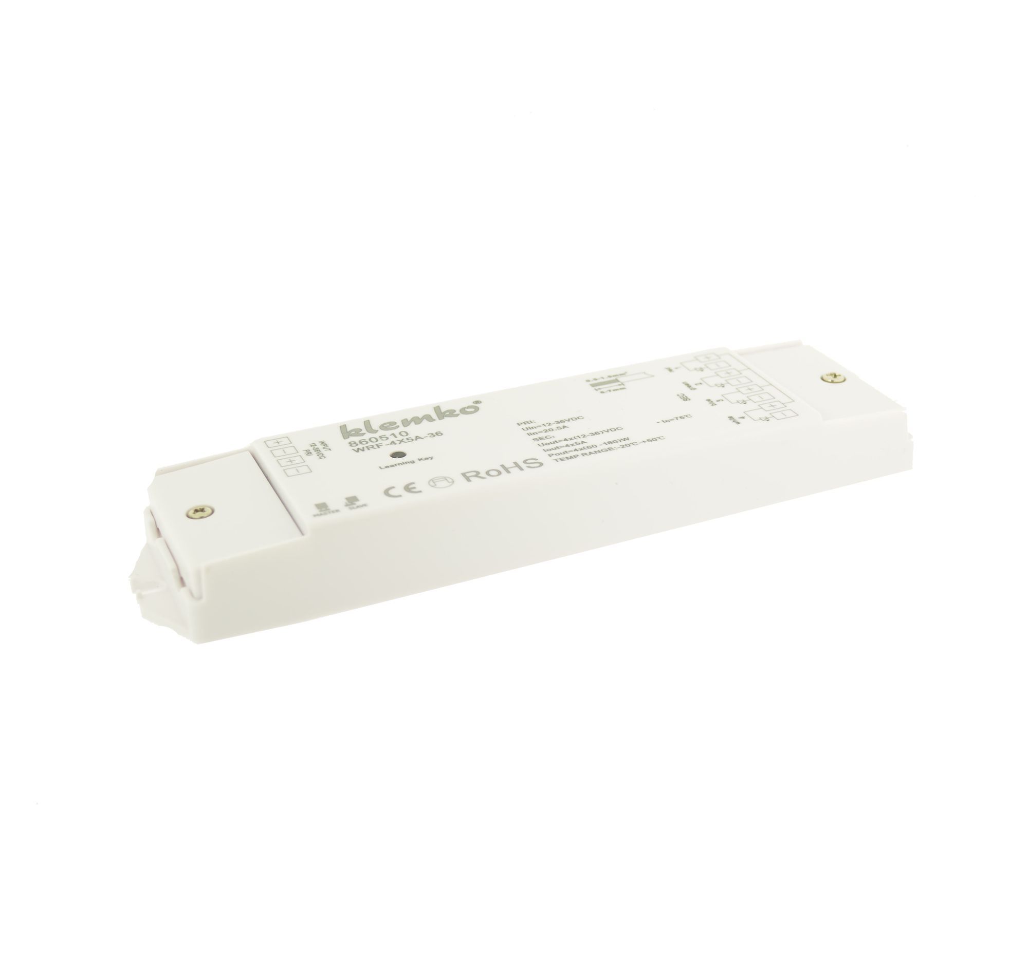 KLEMKO 860510 Kleurcontroller voor Led WRF-4X5A-36 Wifi-RF RGBW controller voor 4 x 8A constante spanning