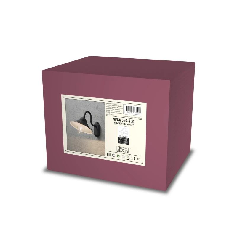 Konstsmide Buiten Wandlamp Vega | Max. 1x 60W E27 | Zwart Aluminium | IP44