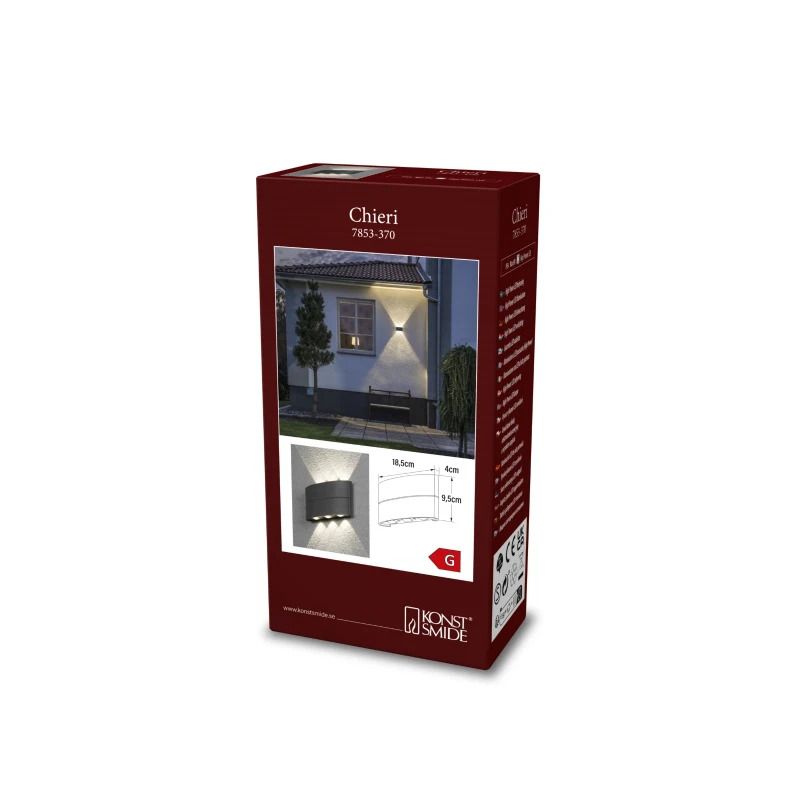 Konstsmide Buiten Wandlamp Chieri | Max. 1x 60W E27 | Zwart Aluminium | IP43 | Dimbaar