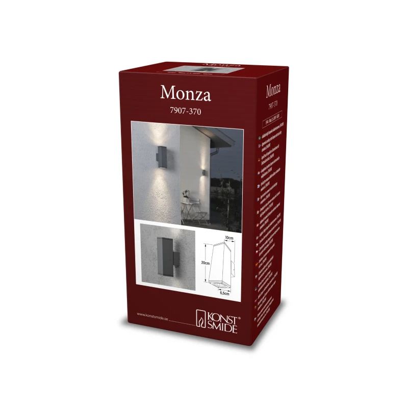 Konstsmide Buiten Wandlamp Monza | Max. 1x 75W E27 | Zwart Aluminium | IP23 | Dimbaar