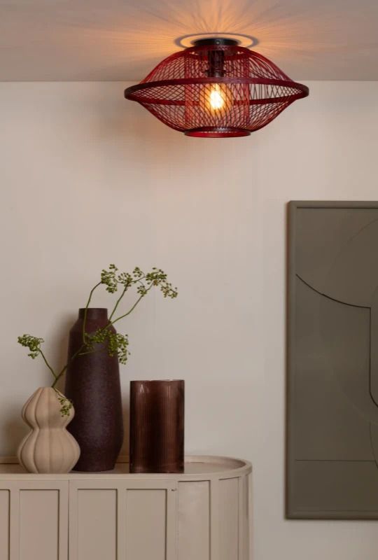 Good&Mojo Bamboe LED Plafondlamp Maui | 1X E27 Max 60W | Deep Wine Red