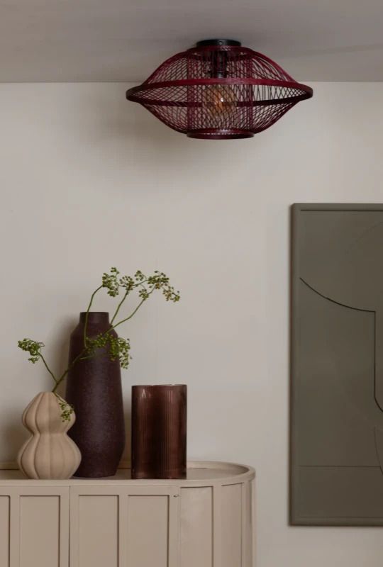 Good&Mojo Bamboe LED Plafondlamp Maui | 1X E27 Max 60W | Deep Wine Red