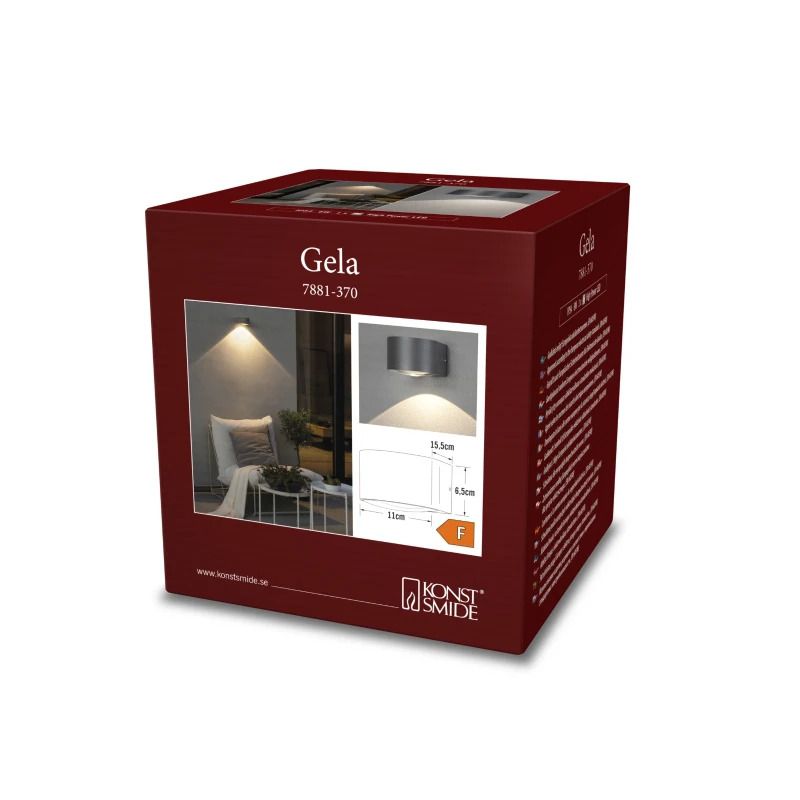 Konstsmide Buiten Wandlamp Gela | Max. 1x 60W E27 | Zwart Aluminium | IP43 | Dimbaar
