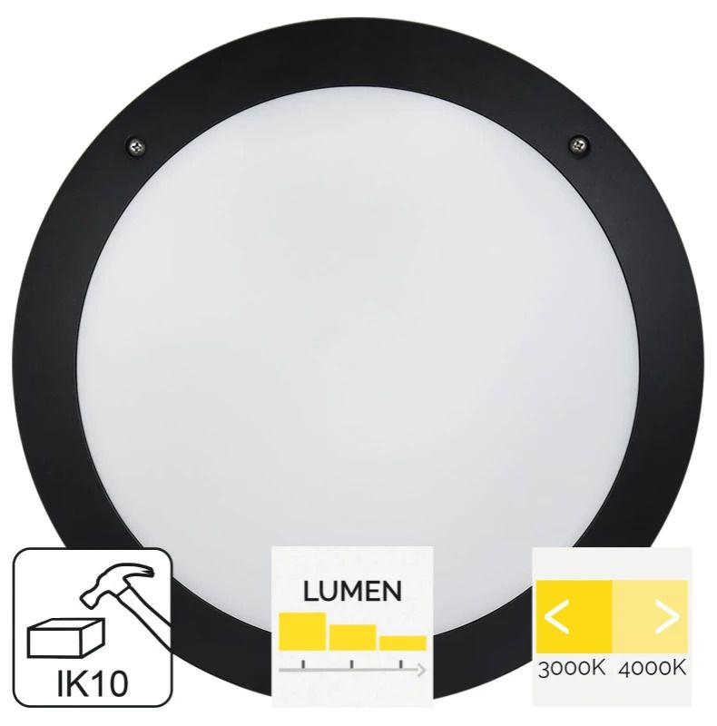 Megaman LED Opbouwarmatuur Ø309mm | 22W 3000K/4000K 900Lm/2000lm 830/840 |  Zwart | MM10552