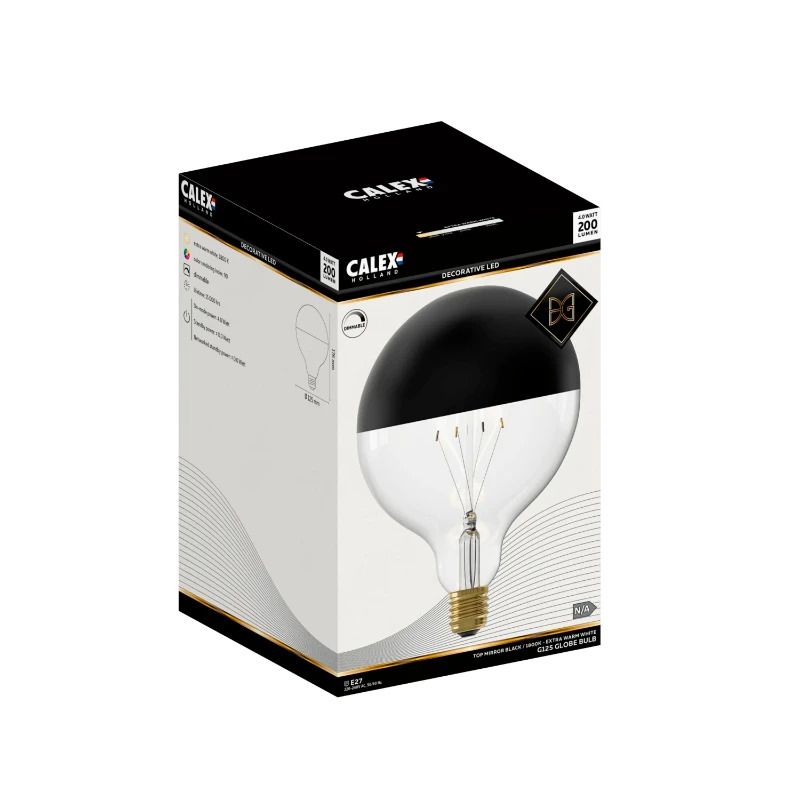 Calex E27 LED Globelamp Zwart | 4W 200Lm 1800K | 220-240V 918 G125 | Dimbaar