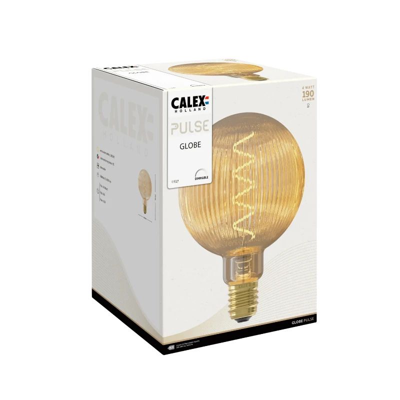 Calex E27 LED Globelamp Pulse M Nantes Goud | 4W 190Lm 1800K | 220-240V 918 G125 | Dimbaar
