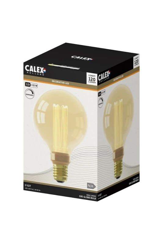 Calex E27 LED Globelamp Glassfiber Goud | 3.5W 120Lm 1800K | 220-240V G95 | Dimbaar