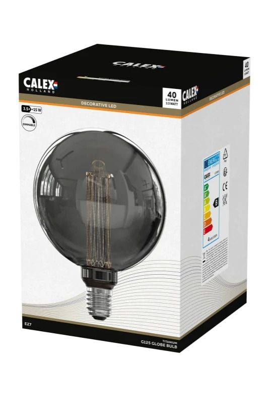 Calex E27 LED Globelamp Glassfiber Titanium | 3.5W 40Lm 2000K | 220-240V 820 G125 | Dimbaar