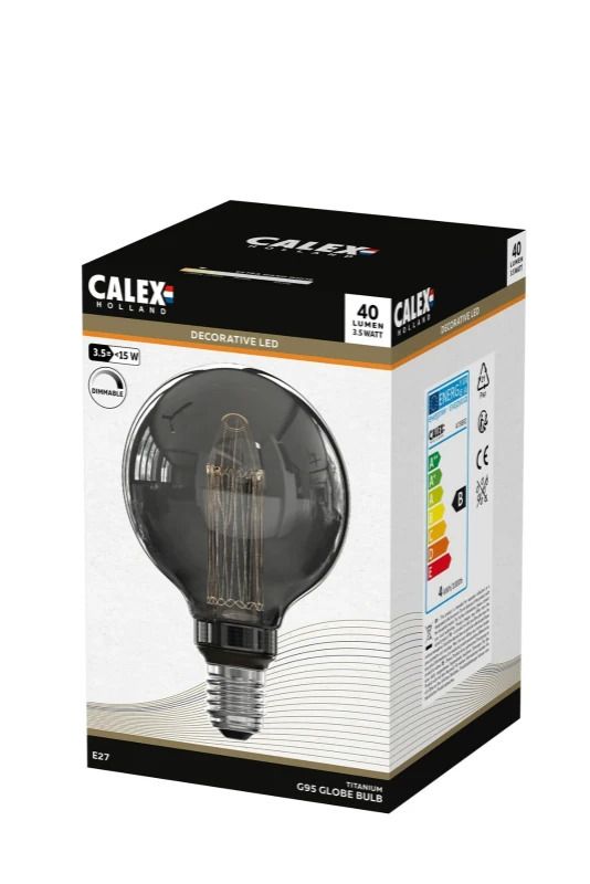 Calex E27 LED Globelamp Glasfiber Titanium | 3.5W 40Lm 2000K | 220-240V 820 G95 | Dimbaar