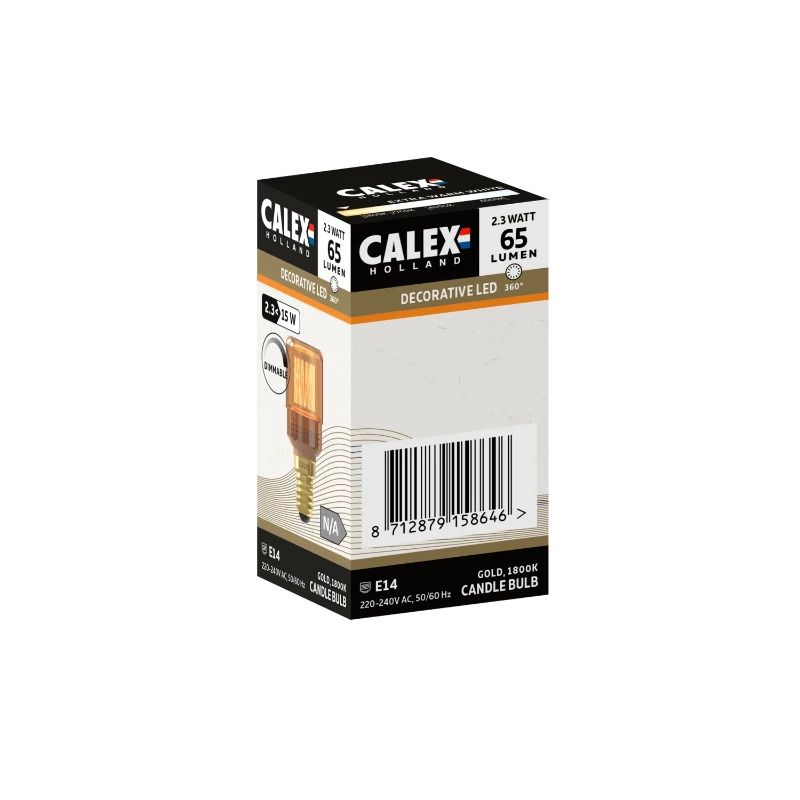 Calex E14 LED Buislamp Goud | 2.3W 65Lm 1800K | 220-240V 818 T30x70 | Dimbaar
