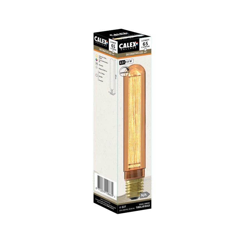 Calex E27 LED Buislamp Goud | 2.3W 65Lm 1800K | 220-240V 818 T32 | Dimbaar