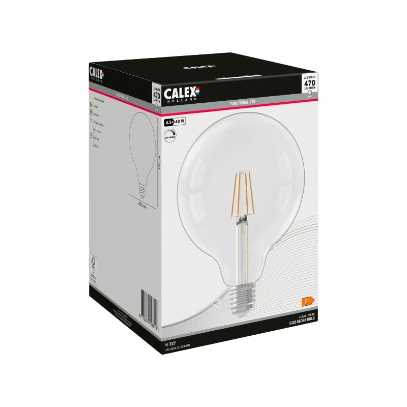 Calex E27 LED Globelamp Helder | 4.5W 470Lm 2700K | 220-240V 827 G125 | Dimbaar