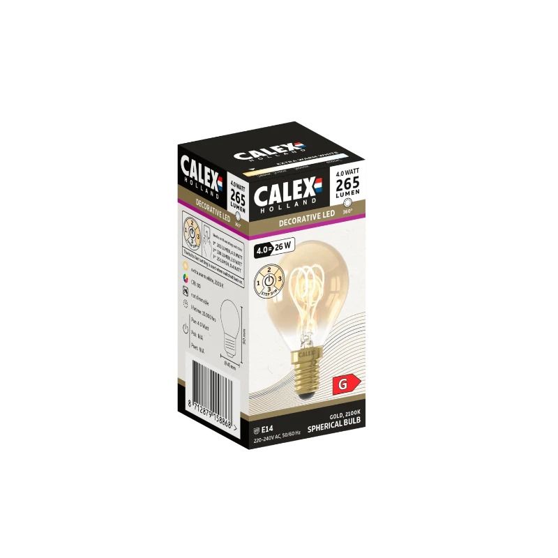 Calex E14 LED Kogellamp Goud | 4W 265Lm 2100K | 220-240V 821 P45 | 3-Staps Dimbaar