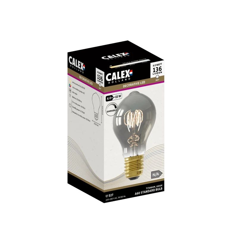 Calex E27 LED Lamp Titanium | 4W 136Lm 1800K | 220-240V 818 A60DR | Dimbaar