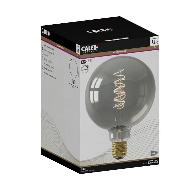 Calex E27 LED Globelamp Titanium | 4W 136Lm 1800K | 220-240V 818 G125 | Dimbaar