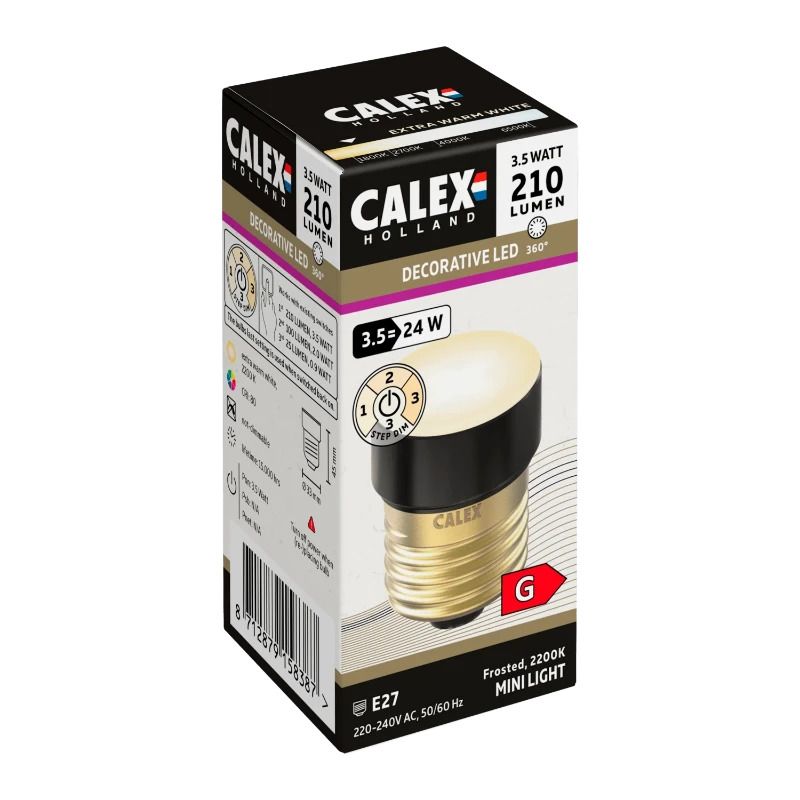 Calex E27 LED Lamp Zwart | 3.5W 210Lm 2200K | 220-240V 822 | 3-Staps Dimbaar