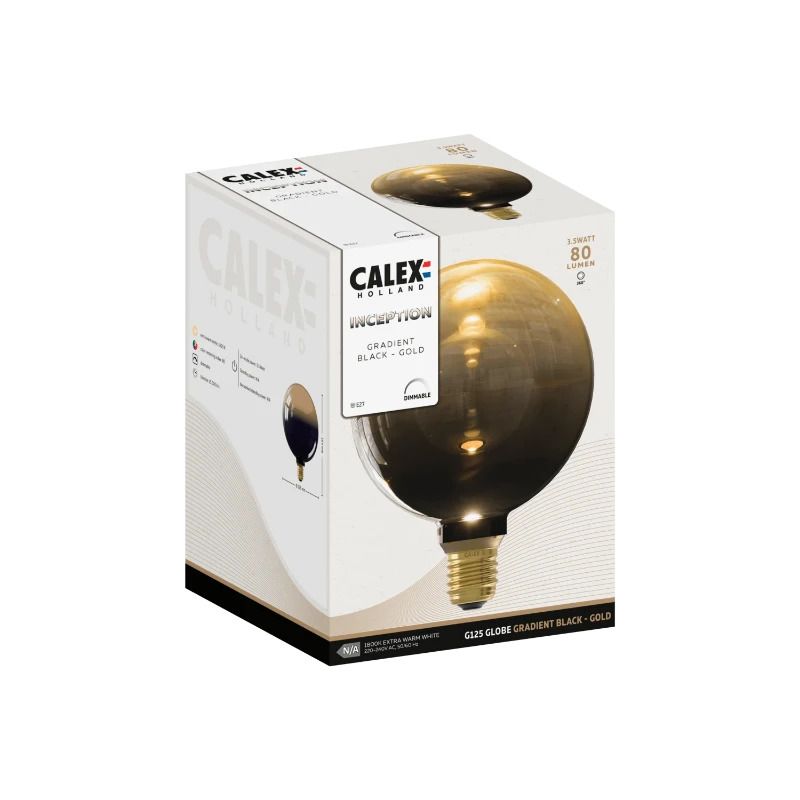 Calex E27 LED Globelamp Inception Zwart | 3.5W 80Lm 1800K | 220-240V 818 G125 | Dimbaar
