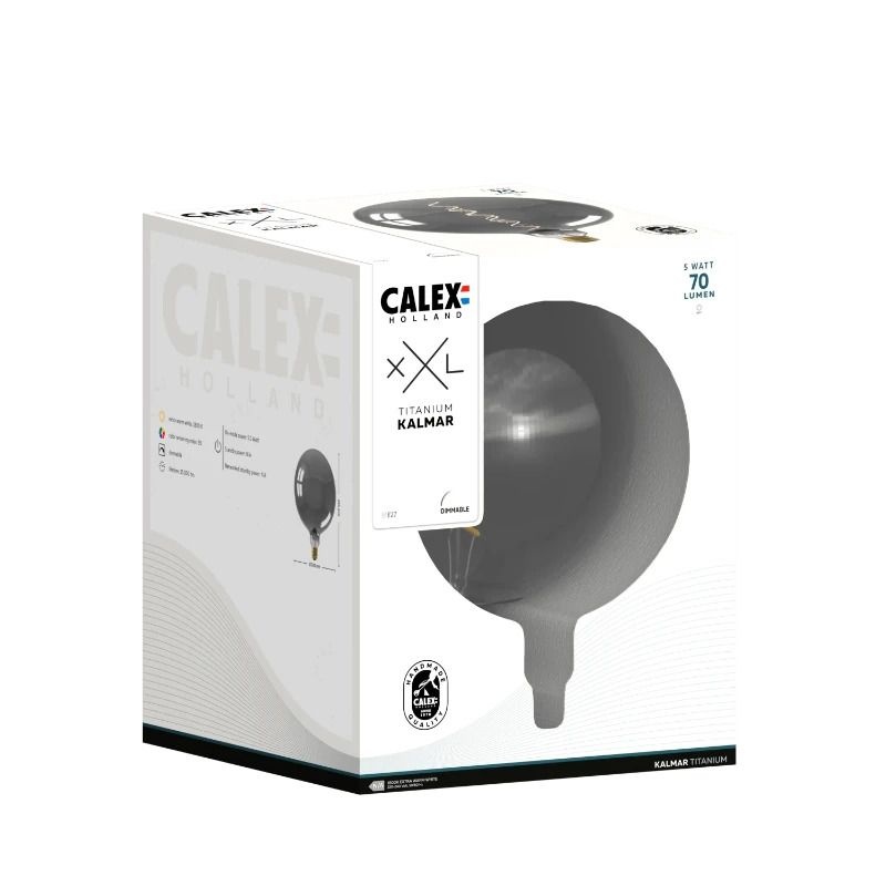 Calex E27 LED Globelamp Kalmar Titanium | 5W 70Lm 1800K | 220-240V 918 G200 | Dimbaar