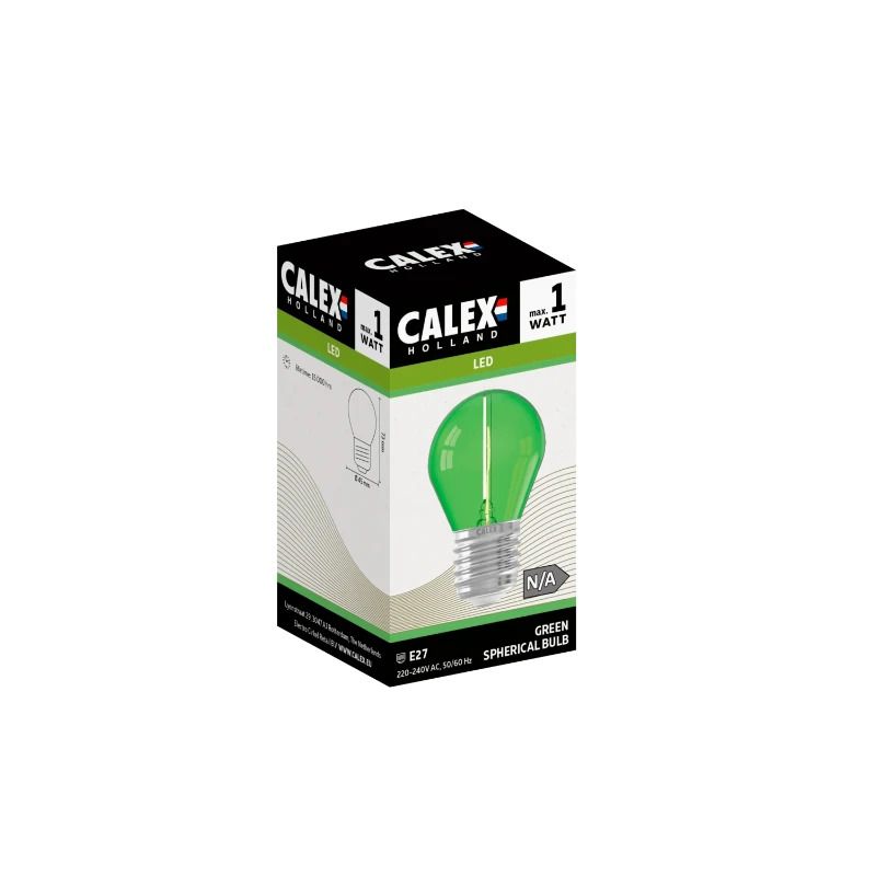 Calex E27 LED Kogellamp Groen | 0.5-1W 14Lm | 220-240V G45