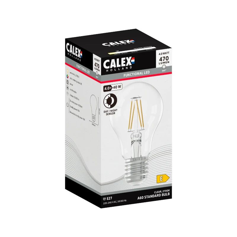 Calex E27 LED Lamp Helder | 4W 470Lm 2700K | 220-240V 827| Met Daglicht Sensor