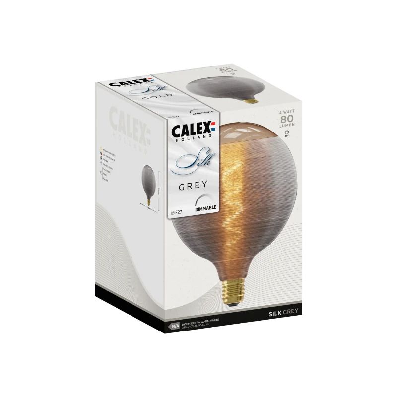 Calex E27 LED Globelamp Silk Grijs | 4W 80Lm 1800K | 220-240V 918 G125 | Dimbaar