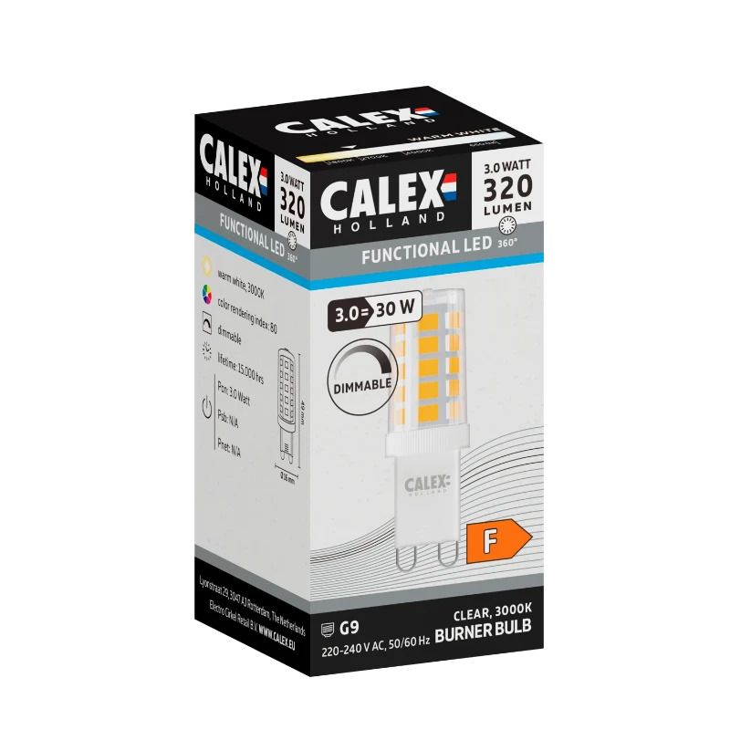 Calex G9 LED Steeklamp | 3W 320Lm 3000K | 220-240V 830 | Dimbaar
