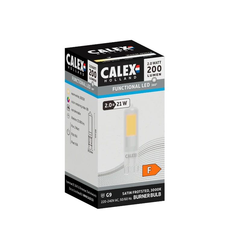 Calex G9 LED Steeklamp Mat Glas | 2W 200Lm 3000K | 220-240V 830