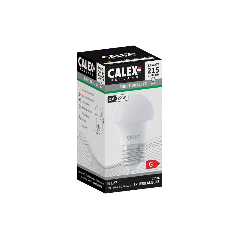 Calex E27 LED Kogellamp | 2.8W 215Lm 2200K | 220-240V 822 P45